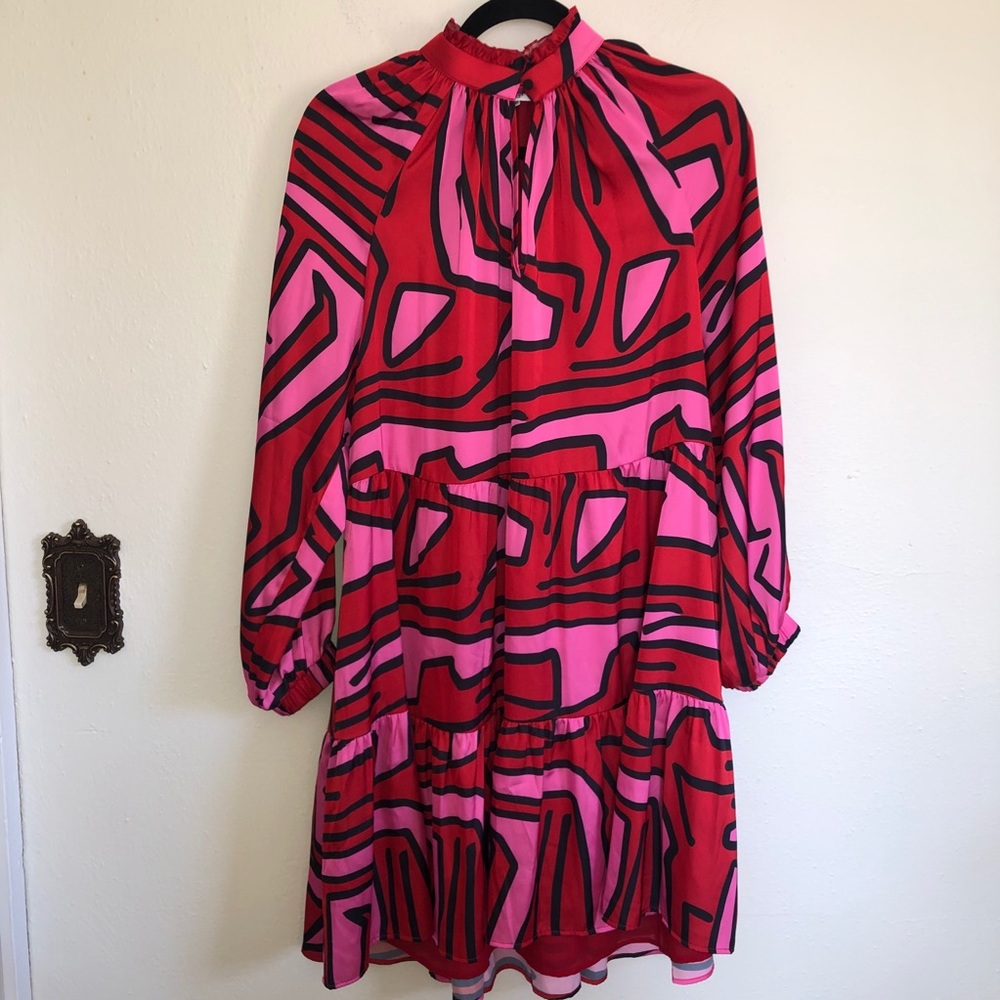 Crosby by Mollie Burch Geometric Pink Ruffle Dress